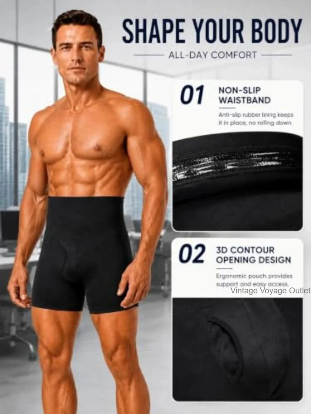 Men's Tummy Control Shapewear Shorts High Waist Compression Boxer Briefs